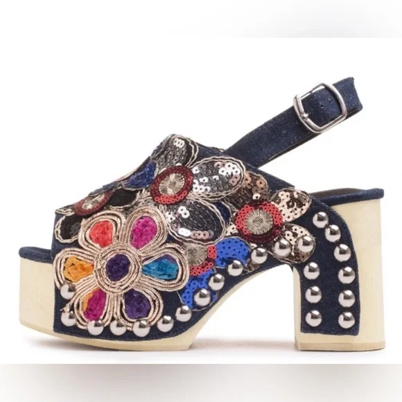 Last chance sale! NIB Jeffrey Campbell Effie platform sandals 6 Denim Sequins - Picture 2 of 4